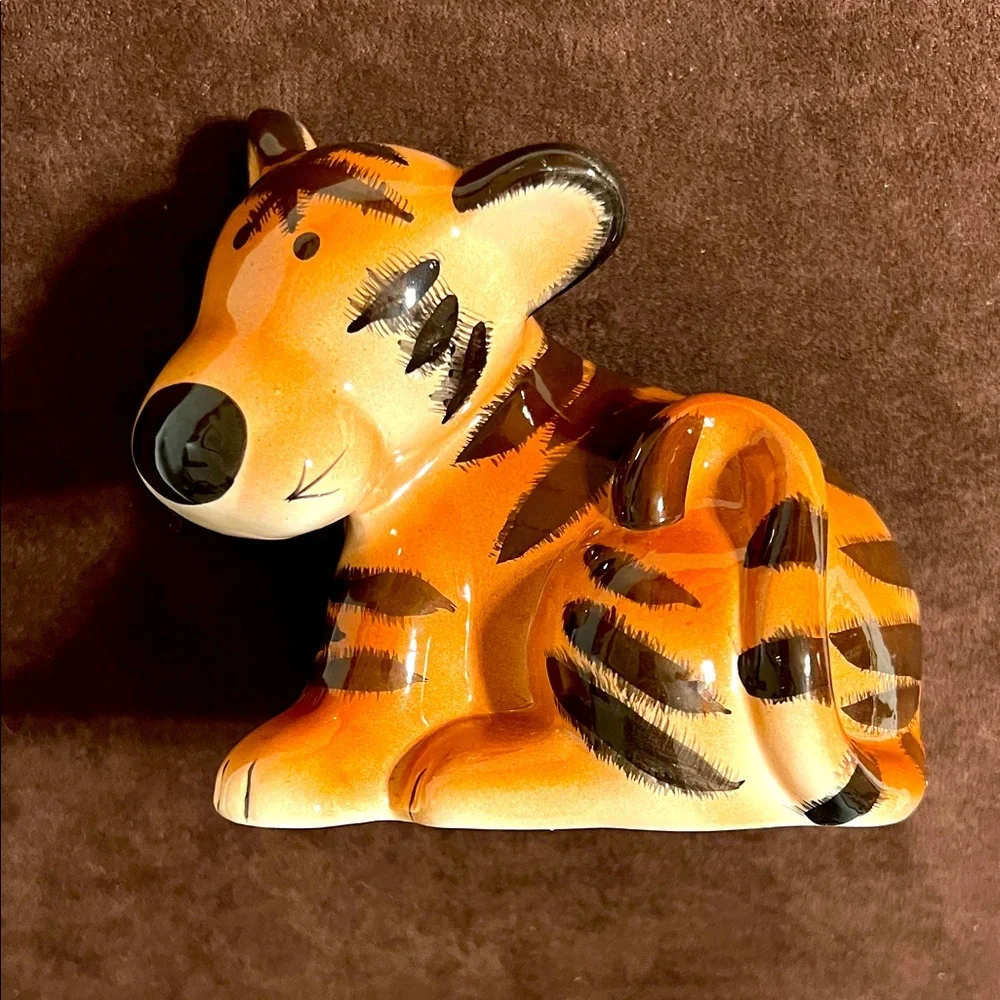 Ceramic Tiger Cub Figurine - Brown and Black 4.5x3.5”